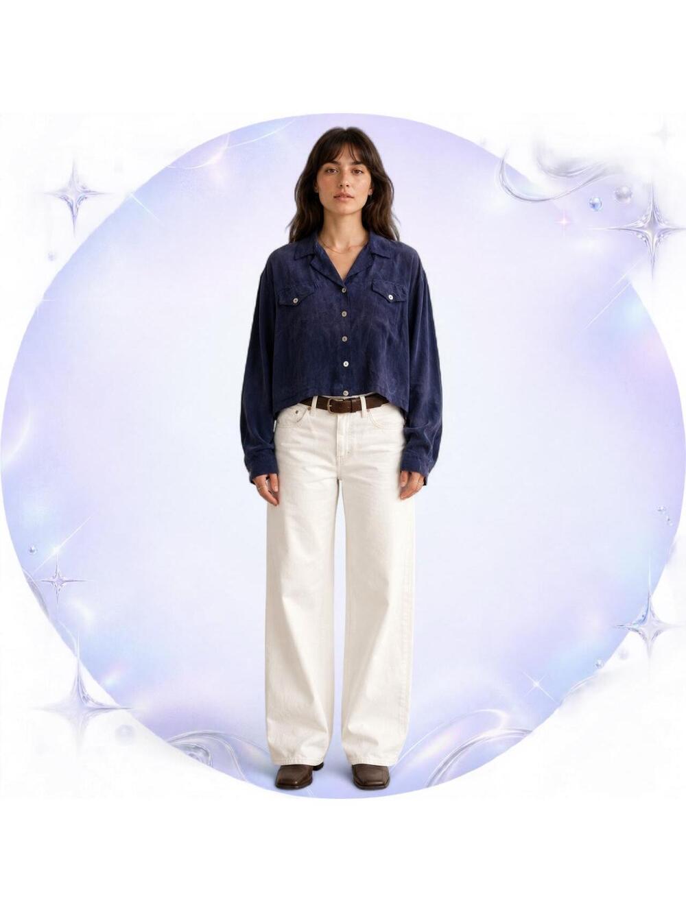 Vintage 90s Rabbit Rabbit Rabbit Navy Cropped Rayon Utility Shirt